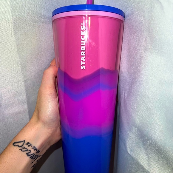Blended Starbucks Tumbler With Pink, Purple and Blue